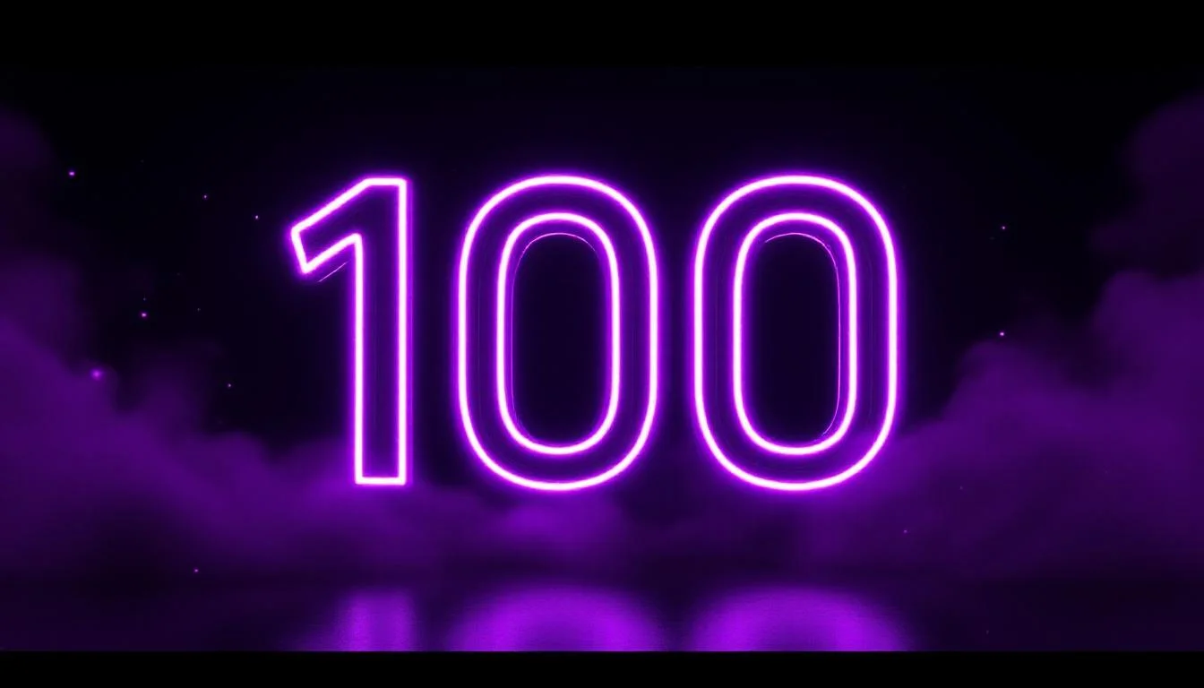 Holographic violet stopwatch sweeping past 100 seconds — 100 second CPS test