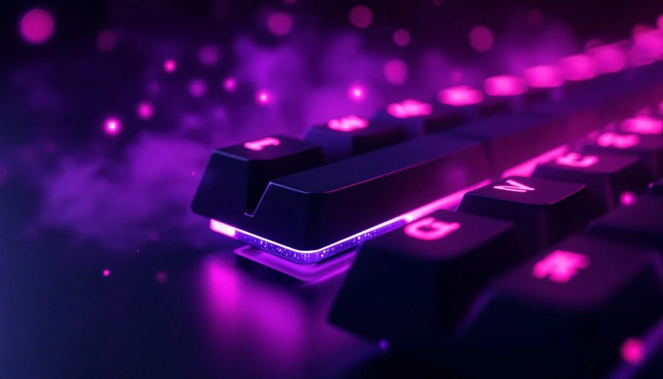 Mechanical keyboard spacebar with violet RGB underglow — spacebar CPS test